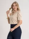 Blusa Feminina de Algodão Manga Bufante Decote V Alice Bege