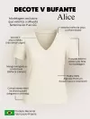 Blusa Feminina de Algodão Manga Bufante Decote V Alice Azul Bic