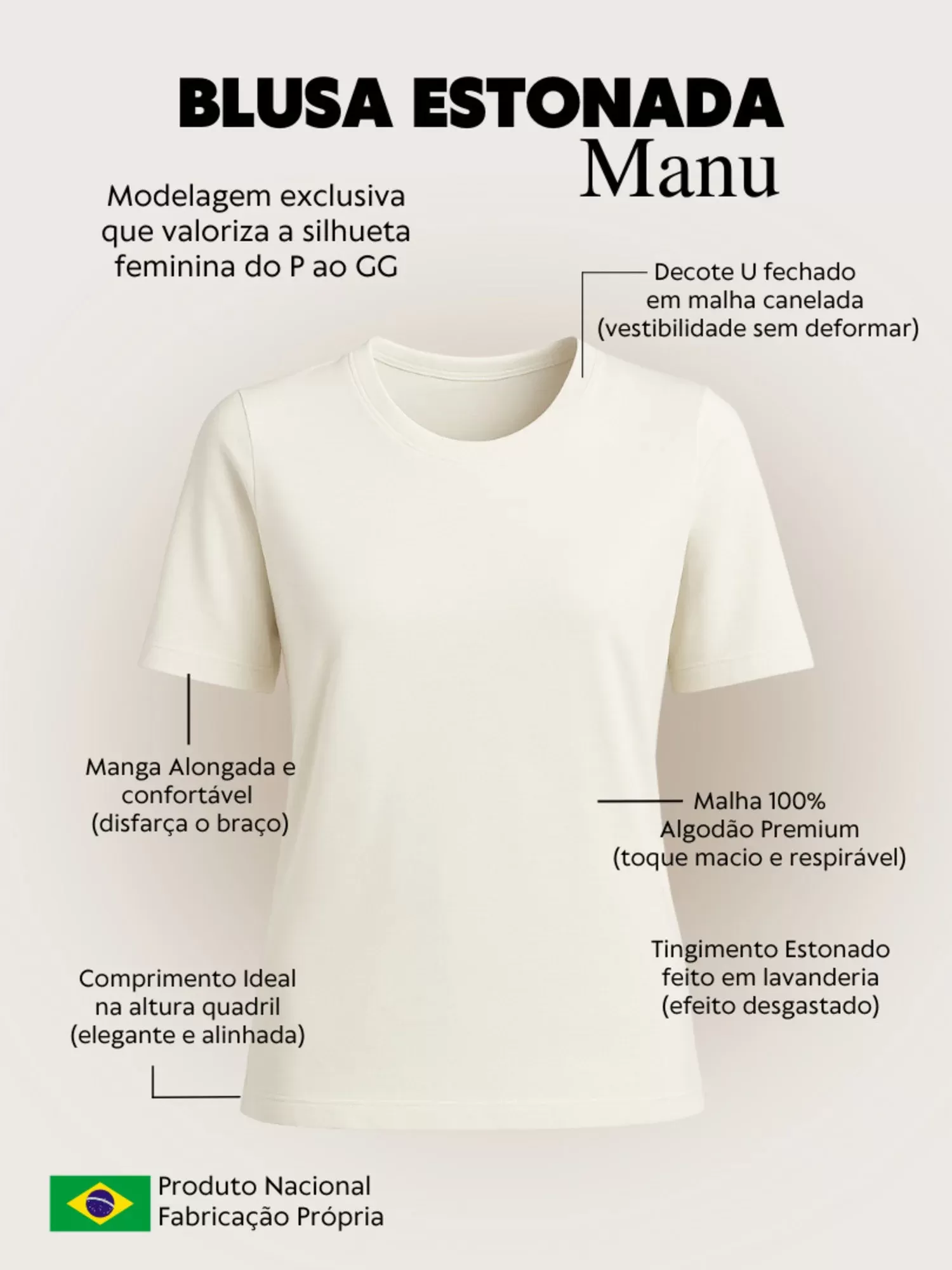 Camiseta Feminina 100% Algodão Estonada Manu Menta Camiseta Feminina 100% Algodão Estonada Manu Menta