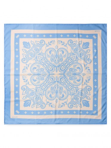 Lenço Quadrado Acetinado Estampa Arabesco Azul Claro