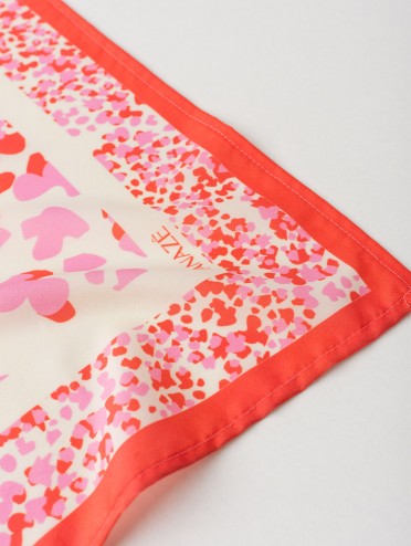 Lenço Quadrado Acetinado Estampa Poá Abstrato Laranja e Rosa