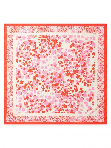 Lenço Quadrado Acetinado Estampa Poá Abstrato Laranja e Rosa