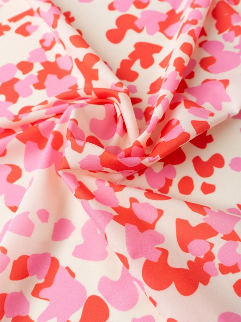 Lenço Quadrado Acetinado Estampa Poá Abstrato Laranja e Rosa