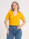 Blusa Feminina Decote V 100% Algodão Lisa íris Amarelo