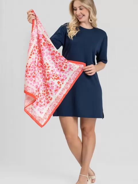 Lenço Quadrado Acetinado Estampa Poá Abstrato Laranja e Rosa