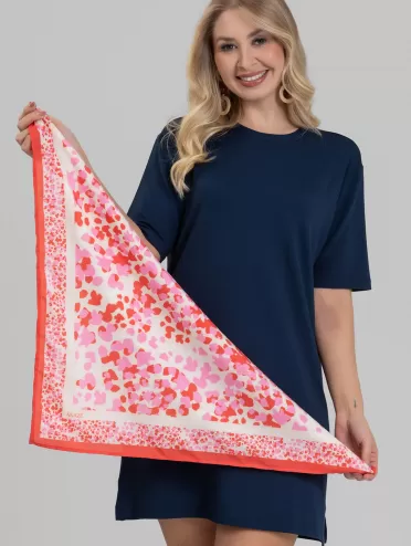 Lenço Quadrado Acetinado Estampa Poá Abstrato Laranja e Rosa