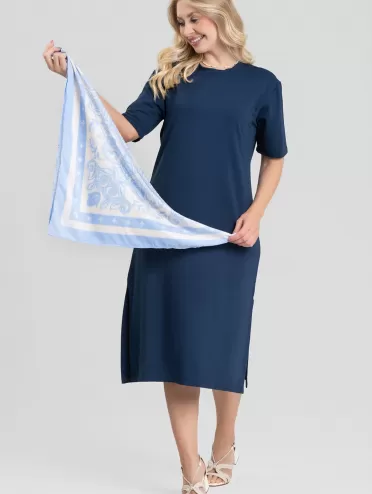 Lenço Quadrado Acetinado Estampa Arabesco Azul Claro