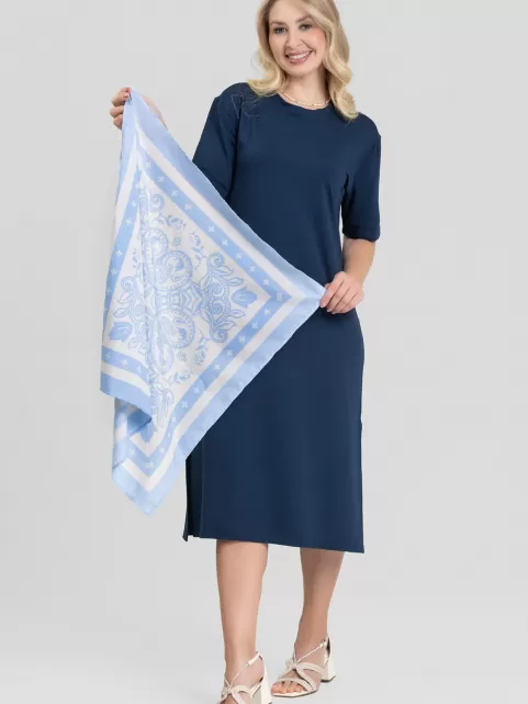 Lenço Quadrado Acetinado Estampa Arabesco Azul Claro