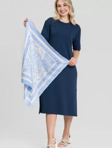 Lenço Quadrado Acetinado Estampa Arabesco Azul Claro