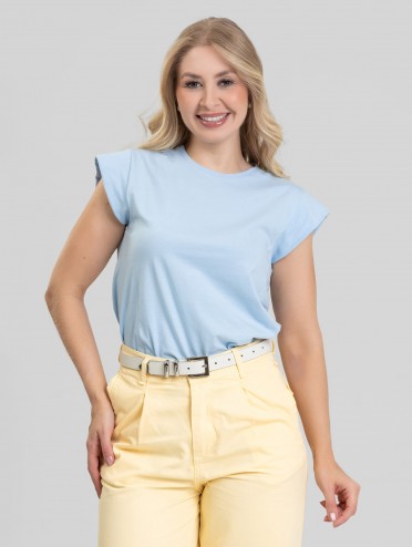 Regata Feminina 100% Algodão com Recorte Ombro Olívia Azul Claro