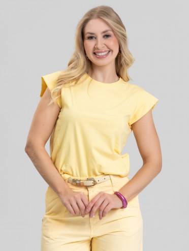 Regata Feminina 100% Algodão com Recorte Ombro Olívia Amarelo Manteiga