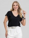 Blusa Feminina 100% Algodão Premium Manga Babados Luma Preto