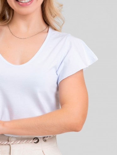 Blusa Feminina 100% Algodão Premium Manga Babados Luma Branca