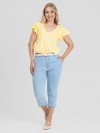 Blusa Feminina 100% Algodão Premium Manga Babados Luma Amarelo Manteiga