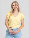 Blusa Feminina 100% Algodão Premium Manga Babados Luma Amarelo Manteiga