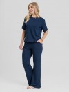 Conjunto em Molecotton de Viscose Premium com Calça Flare e Blusa Alongada Maitê Marinho Resort