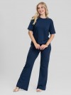 Conjunto em Molecotton de Viscose Premium com Calça Flare e Blusa Alongada Maitê Marinho Resort