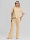Conjunto em Molecotton de Viscose Premium com Calça Flare e Blusa Alongada Maitê Bege Claro