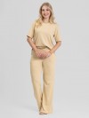 Conjunto em Molecotton de Viscose Premium com Calça Flare e Blusa Alongada Maitê Bege Claro