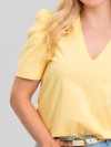 Blusa Feminina de Algodão Manga Bufante Decote V Alice Amarelo Manteiga