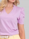 Blusa Feminina de Algodão Manga Bufante Decote V Alice Lilás