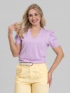 Blusa Feminina de Algodão Manga Bufante Decote V Alice Lilás