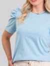 Blusa Feminina Manga Bufante de Algodão Lisa Serena Azul Claro