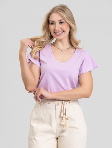Blusa Feminina 100% Algodão Premium Manga Babados Luma Lilás