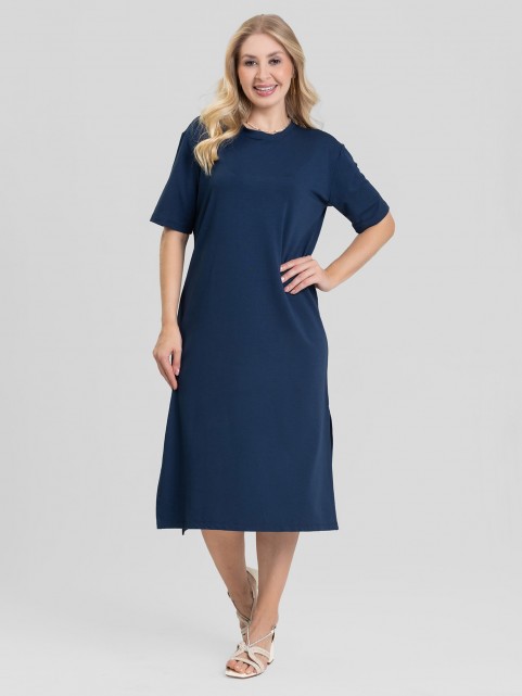 Vestido Midi de Molecotton de Viscose Aurora Marinho