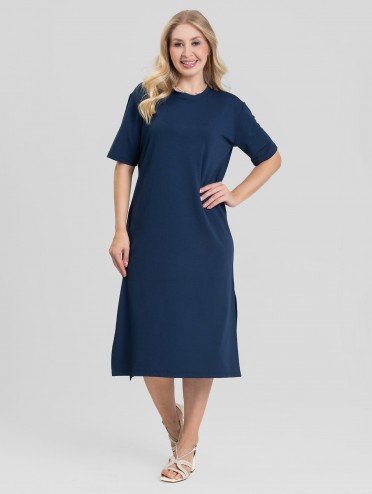 Vestido Midi de Molecotton de Viscose Aurora Marinho
