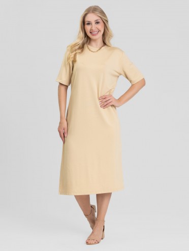 Vestido Midi de Molecotton de Viscose Aurora Bege