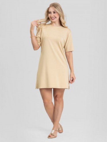 Vestido Curto de Molecotton de Viscose Cecília Bege