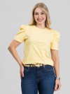Blusa Feminina Manga Bufante de Algodão Lisa Serena Amarelo Clara