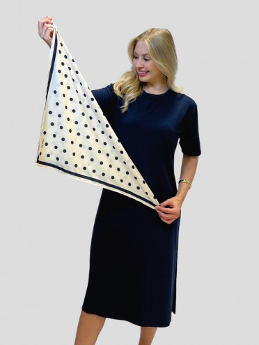 Lenço Quadrado Acetinado Estampa Poá Marinho