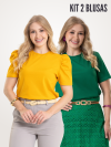 Kit 2 Peças Camiseta Manga Bufante Amarelo e Básica Verde Folha | Vai Brasil