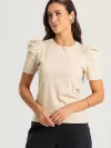 Kit 2 Peças Blusa Feminina Manga Bufante de Algodão Lisa Serena Preto e Bege