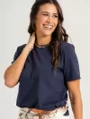 Kit 2 Peças Camiseta Feminina Básica Manga Alongada Ana Branco e Marinho