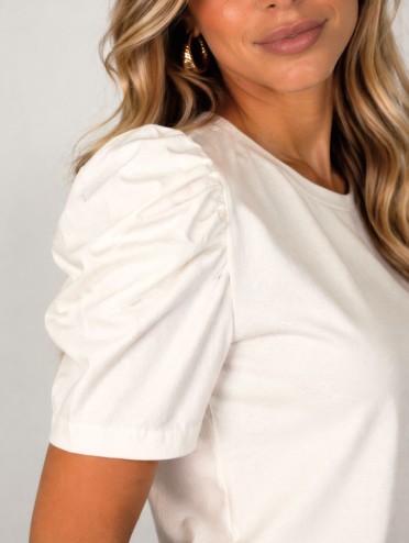 Blusa Feminina Manga Bufante de Algodão Lisa Serena Off White