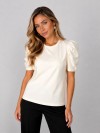 Blusa Feminina Manga Bufante de Algodão Lisa Serena Off White