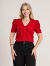 Blusa Feminina de Algodão Premium Manga Bufante Decote V Alice Vermelho