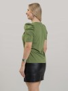 Blusa Feminina em Algodão Premium Manga Bufante Lisa Serena Verde Oliva