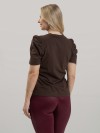 Blusa Feminina em Algodão Premium Manga Bufante Decote V Alice Marrom Café