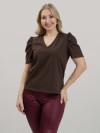 Blusa Feminina em Algodão Premium Manga Bufante Decote V Alice Marrom Café