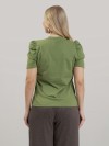 Blusa Feminina em Algodão Premium Manga Bufante Decote V Alice Verde Oliva
