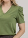 Blusa Feminina em Algodão Premium Manga Bufante Decote V Alice Verde Oliva