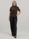 Blusa Feminina de Algodão Gola Alta e Manga Curta Gisele Marrom Café