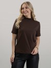 Blusa Feminina de Algodão Gola Alta e Manga Curta Gisele Marrom Café