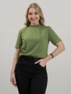 Blusa Feminina de Algodão Gola Alta e Manga Curta Gisele Verde Oliva
