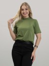Blusa Feminina de Algodão Gola Alta e Manga Curta Gisele Verde Oliva