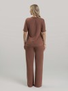 Conjunto em Molecotton de Viscose Premium com Calça Flare e Blusa Alongada Maitê Marrom Cacau